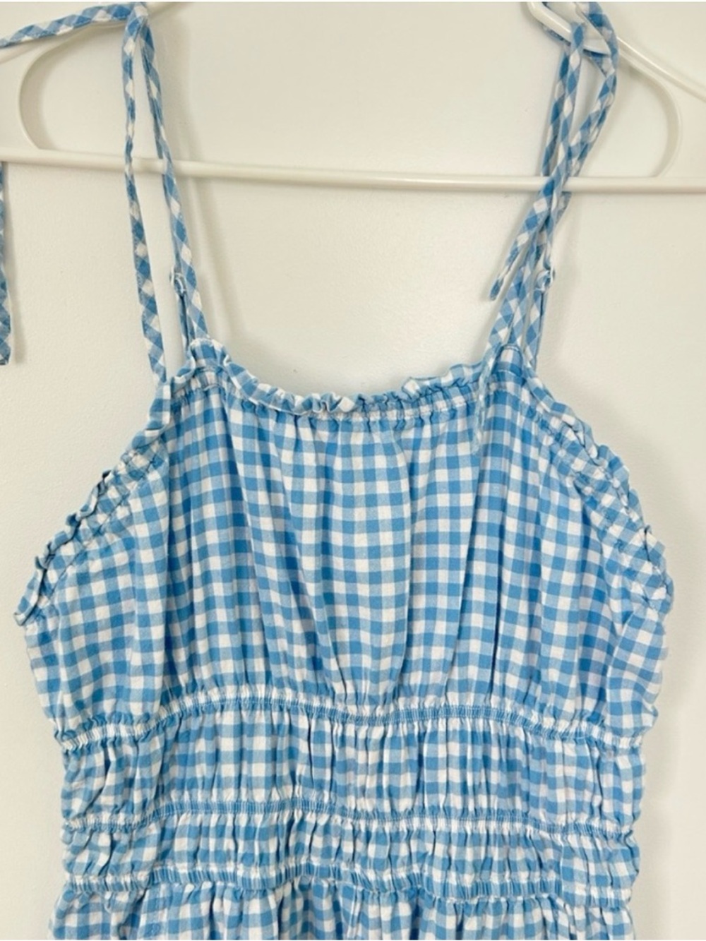 Japna Blue and White Gingham Tie-Strap Jumpsuit